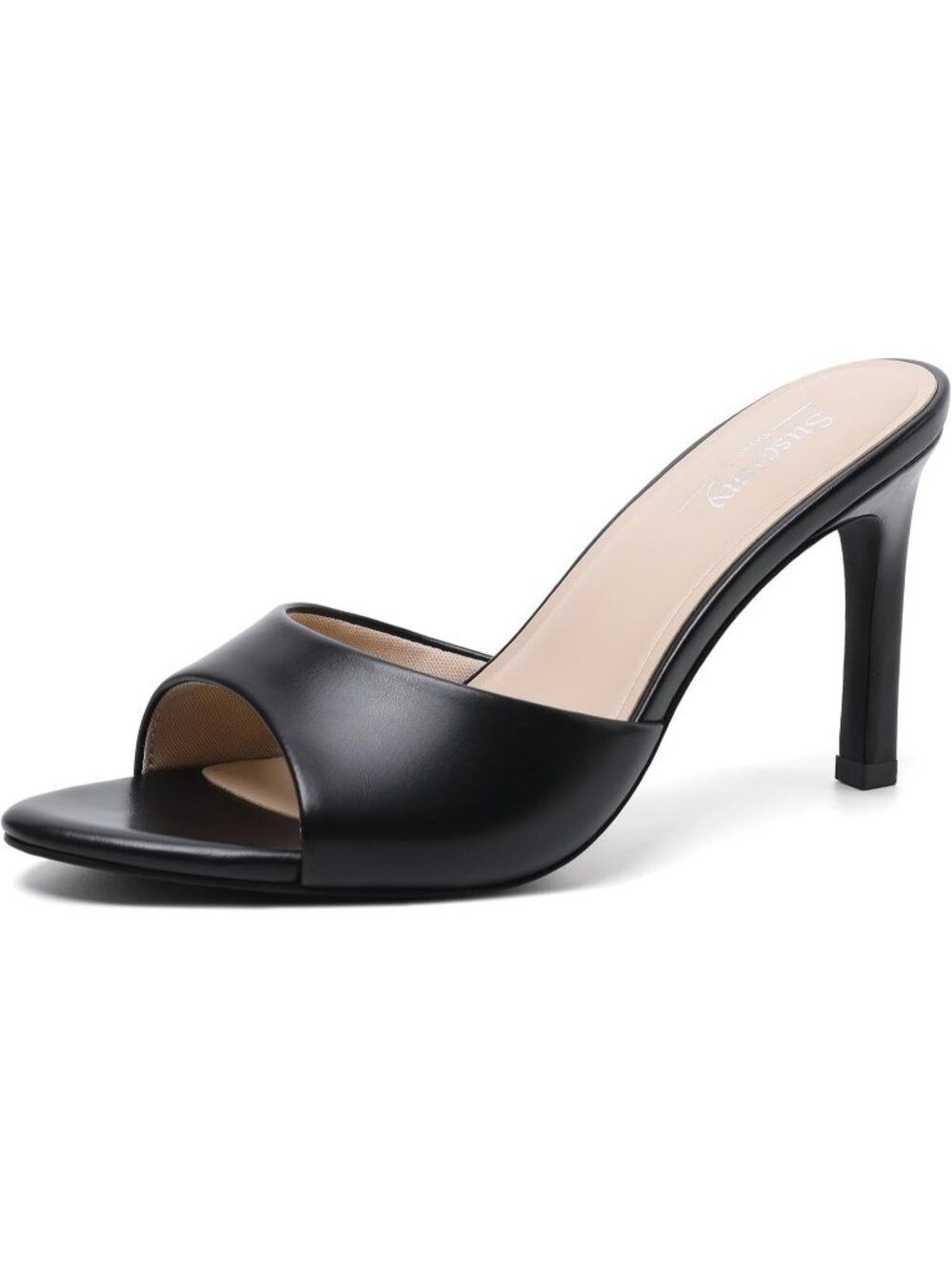Women's Black Pu Mule High Heel Pointed Open Toe Sexy Slip on Casual Dress Shoes
